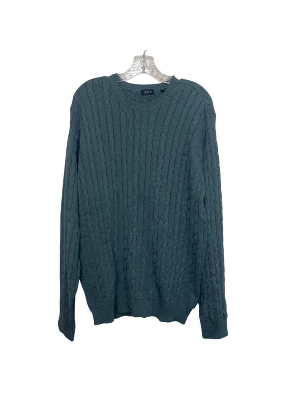 Izod Cable Knit Sweater Mens Large Blue Cotton Winter Fall